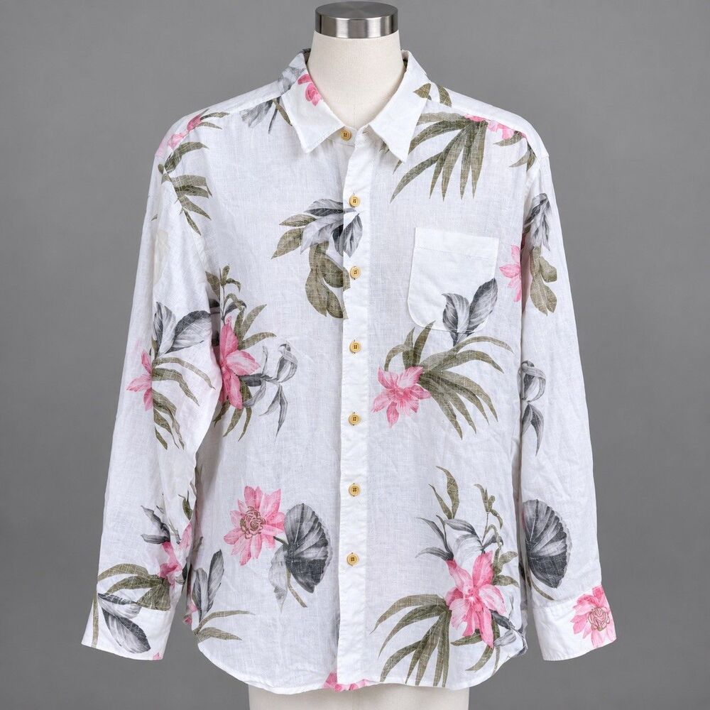 Tommy Bahama Relax White 100% Linen Tropical Cruise Button Down Shirt Mens XL